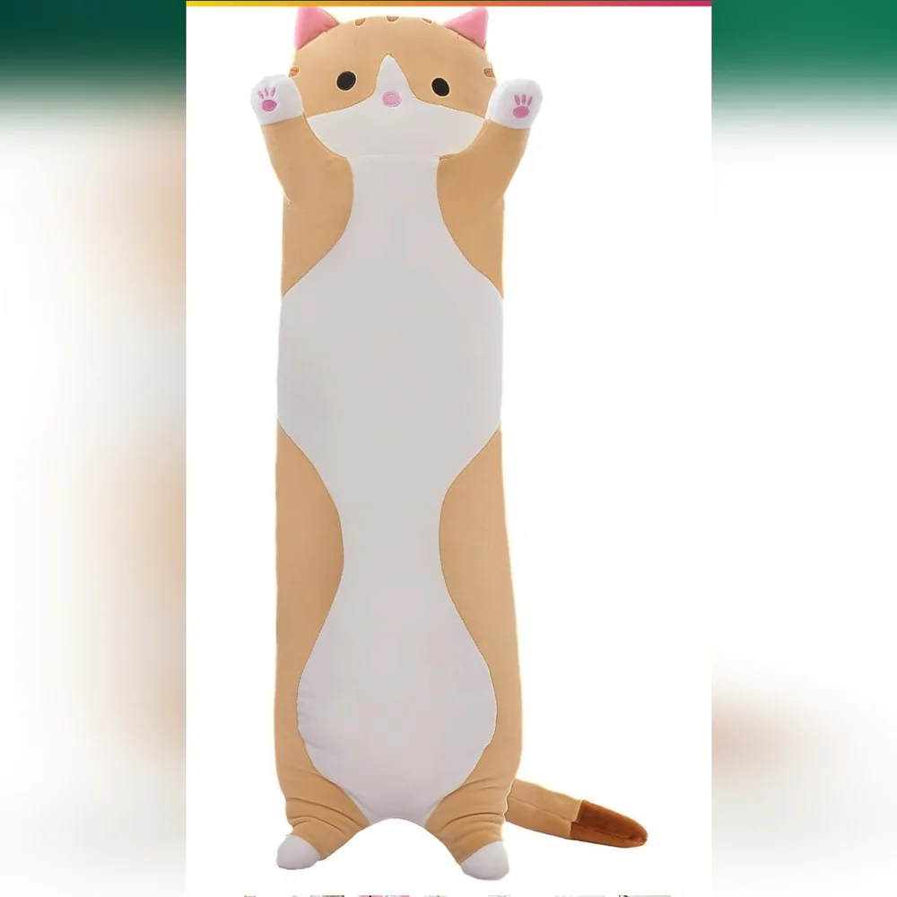 Cute Cat Plush Long Body Pillow – Soft Cartoon Stuffed Animal Doll, Kawaii